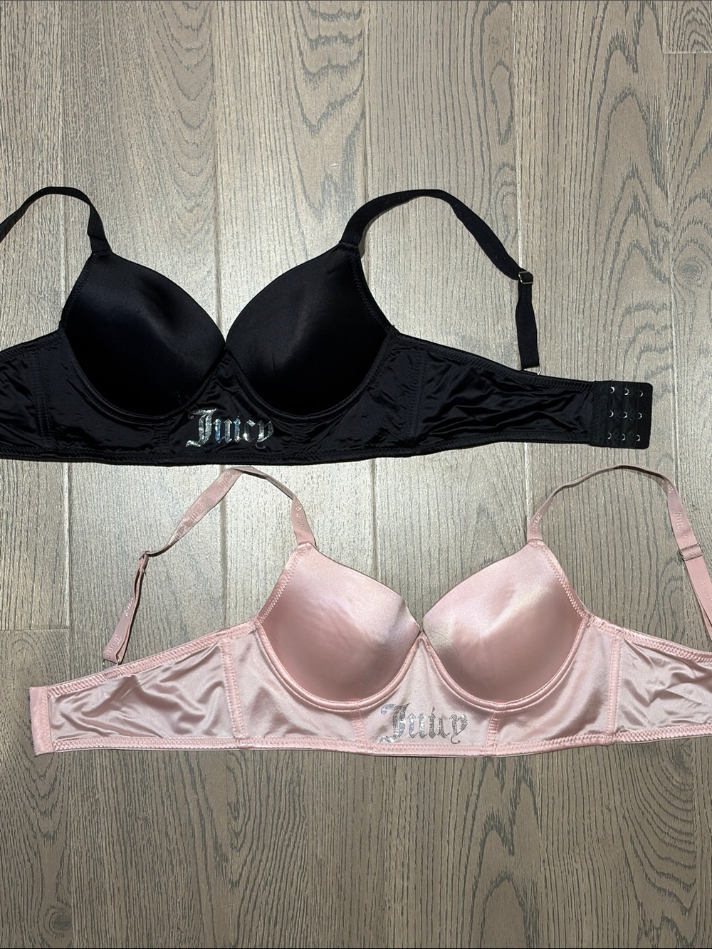 Bundle: Juicy Couture Satin Underwire Bras in Black & Light Pink